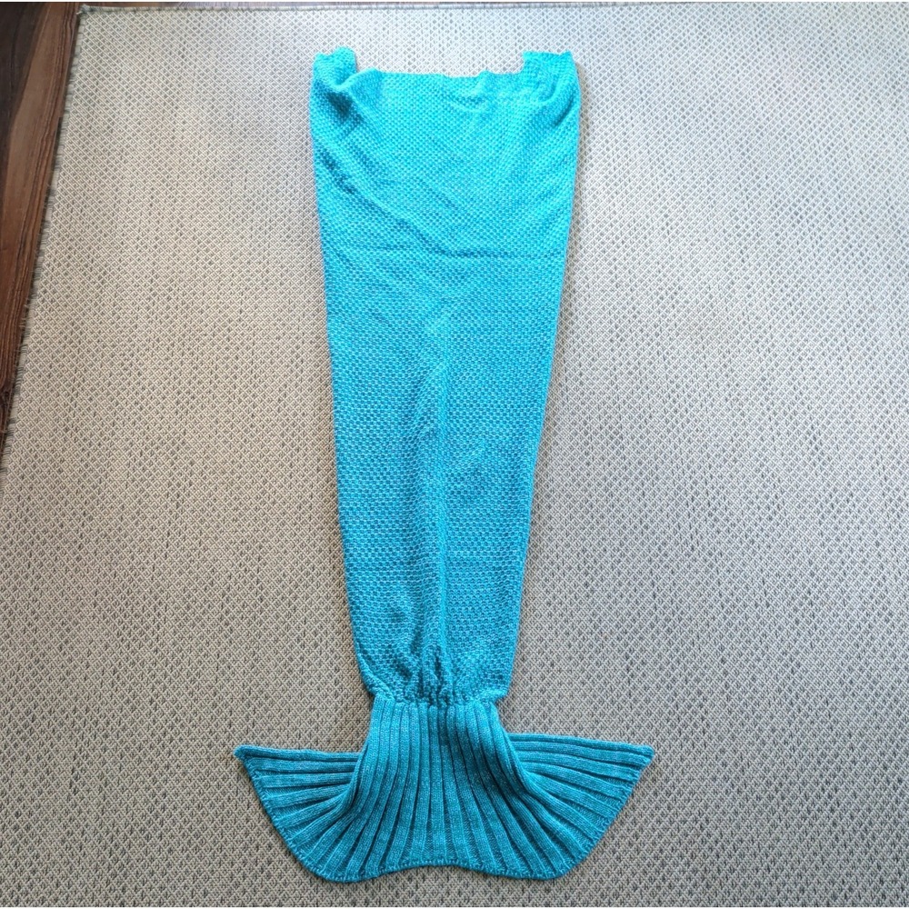 Mermaid Tail Blanket Handmade Crochet Throw Lap Knit Bright Blue Granny Cottage